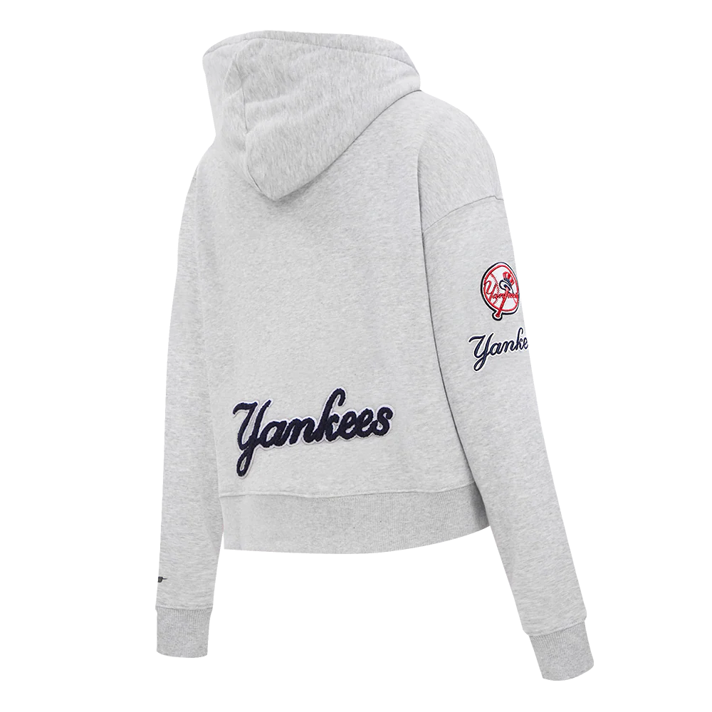MLB NEW YORK YANKEES CLASSIC WOMEN'S CROPPED PULLOVER HOODIE (HEATHER GREY) - Image 3
