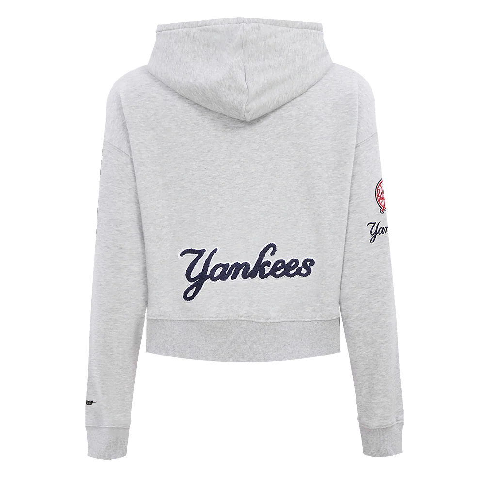 MLB NEW YORK YANKEES CLASSIC WOMEN'S CROPPED PULLOVER HOODIE (HEATHER GREY) - Image 4