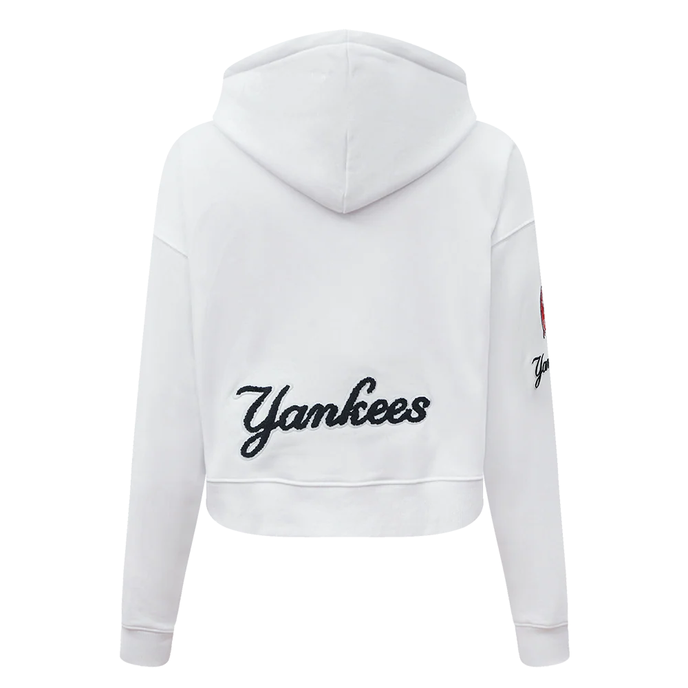 MLB NEW YORK YANKEES CLASSIC WOMEN'S CROPPED PULLOVER HOODIE (WHITE) - Image 3