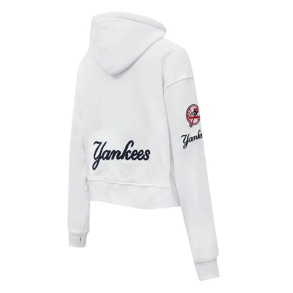 MLB NEW YORK YANKEES CLASSIC WOMEN'S CROPPED PULLOVER HOODIE (WHITE) - Image 4