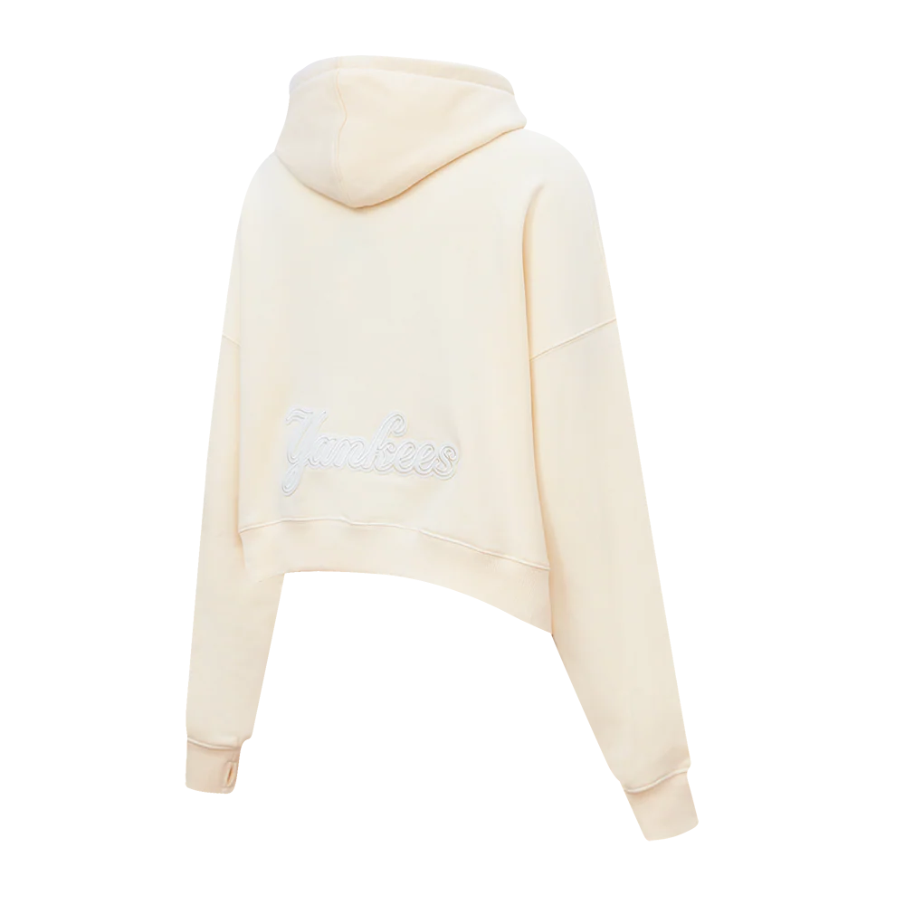 MLB NEW YORK YANKEES NEUTRAL WOMEN'S CROPPED PULLOVER HOODIE (EGGSHELL) - Image 4