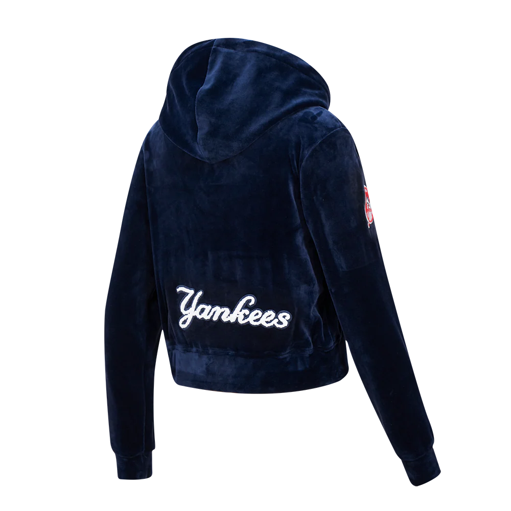 MLB NEW YORK YANKEES CLASSIC WOMEN'S VELOUR FULL ZIP PULLOVER HOODIE (MIDNIGHT NAVY) - Image 3