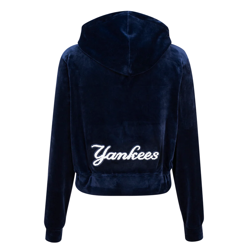 MLB NEW YORK YANKEES CLASSIC WOMEN'S VELOUR FULL ZIP PULLOVER HOODIE (MIDNIGHT NAVY) - Image 4