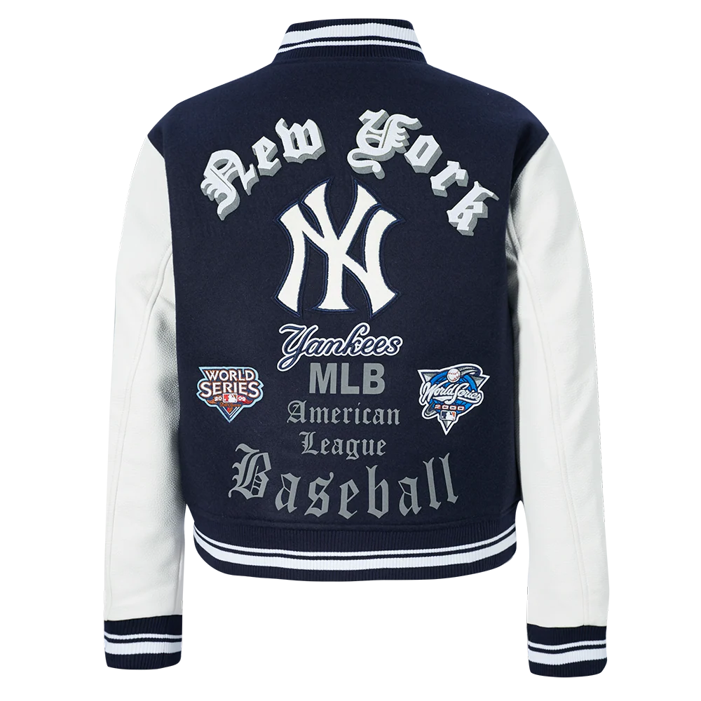 MLB NEW YORK YANKEES OLD ENGLISH WOMEN'S RIB WOOL VARSITY JACKET (MIDNIGHT NAVY/WHITE) - Image 3