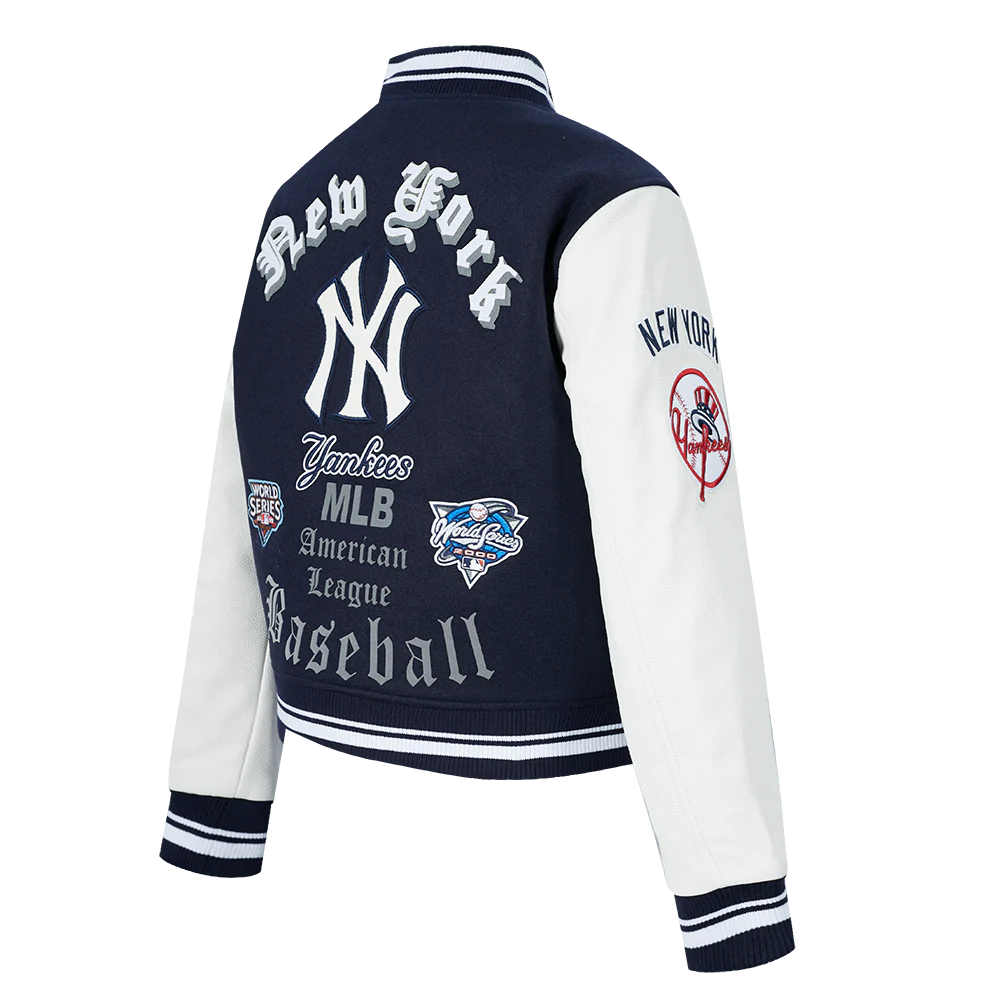 MLB NEW YORK YANKEES OLD ENGLISH WOMEN'S RIB WOOL VARSITY JACKET (MIDNIGHT NAVY/WHITE) - Image 4