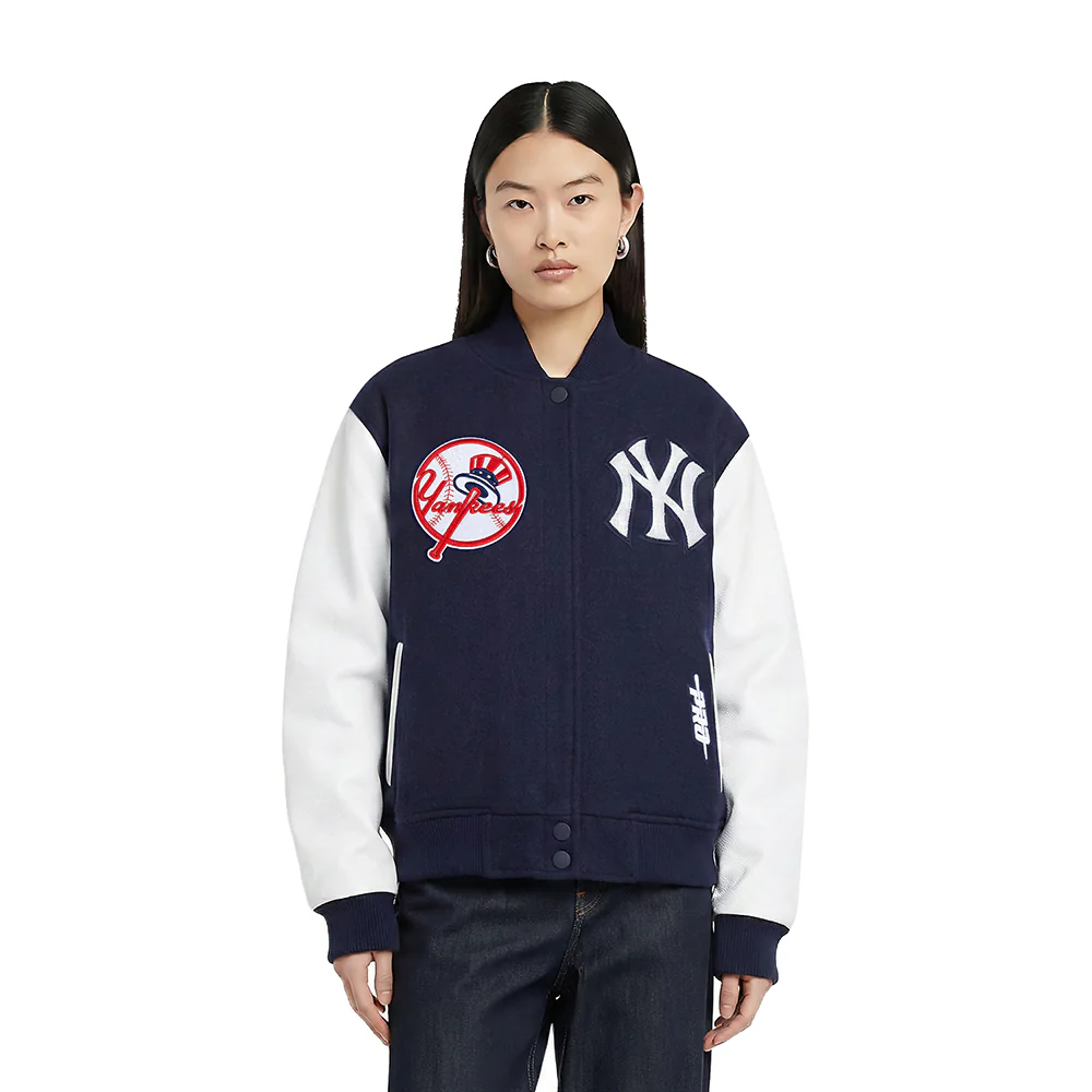 MLB NEW YORK YANKEES GAME DAY CLASSICS WOMEN'S WOOL VARSITY JACKET (MIDNIGHT NAVY/WHITE)