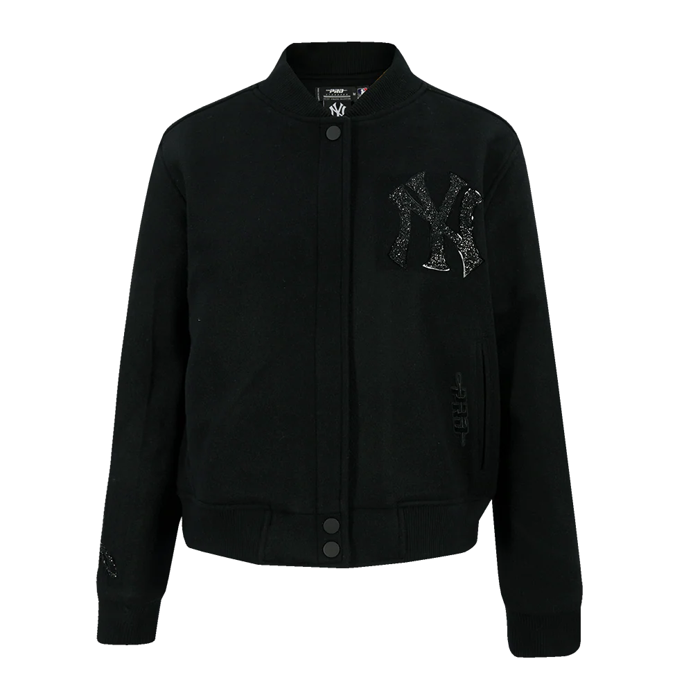 MLB NEW YORK YANKEES WASHED CRYSTALLINE WOMEN'S SOLID WOOL VARSITY JAC (BLACK) - Image 3
