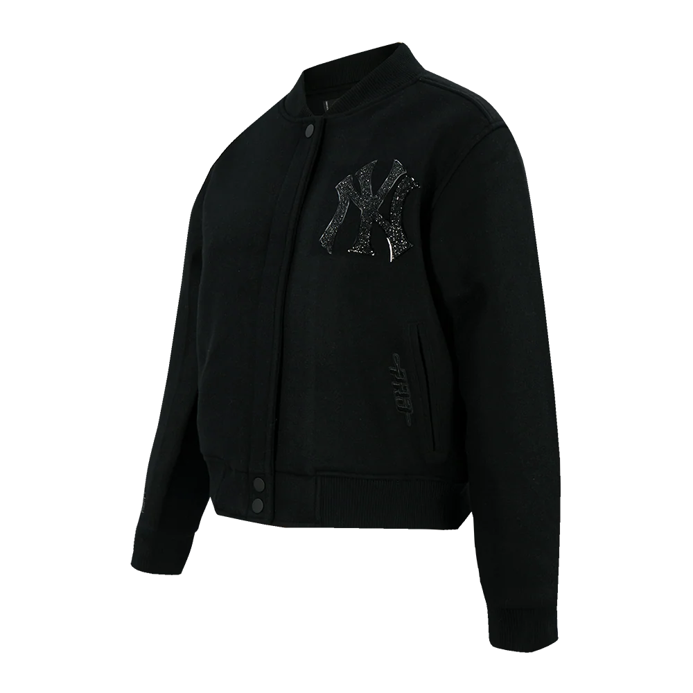 MLB NEW YORK YANKEES WASHED CRYSTALLINE WOMEN'S SOLID WOOL VARSITY JAC (BLACK) - Image 4