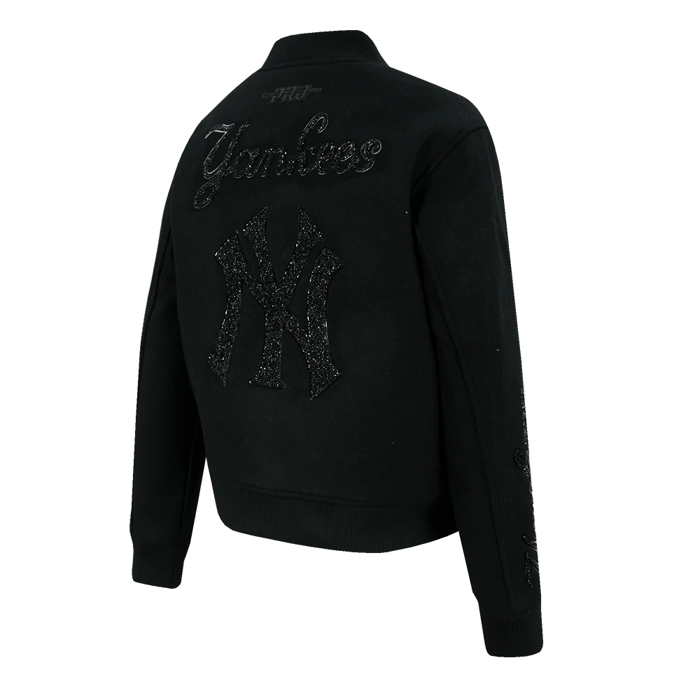 MLB NEW YORK YANKEES WASHED CRYSTALLINE WOMEN'S SOLID WOOL VARSITY JAC (BLACK) - Image 6
