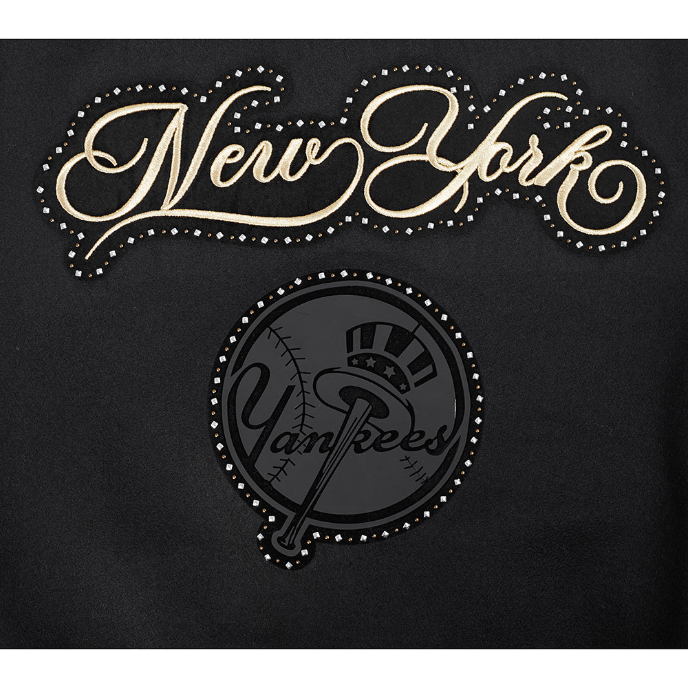 MLB NEW YORK YANKEES RENEGADE WOMEN'S RIB CROPPED WOOL VARSITY JACKET (BLACK/WHITE) - Image 7