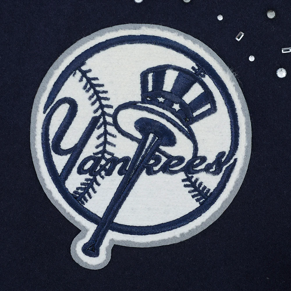 MLB NEW YORK YANKEES LEGACY WOMEN'S CROPPED RIB WOOL VARSITY JACKET (MIDNIGHT NAVY/WHITE) - Image 5