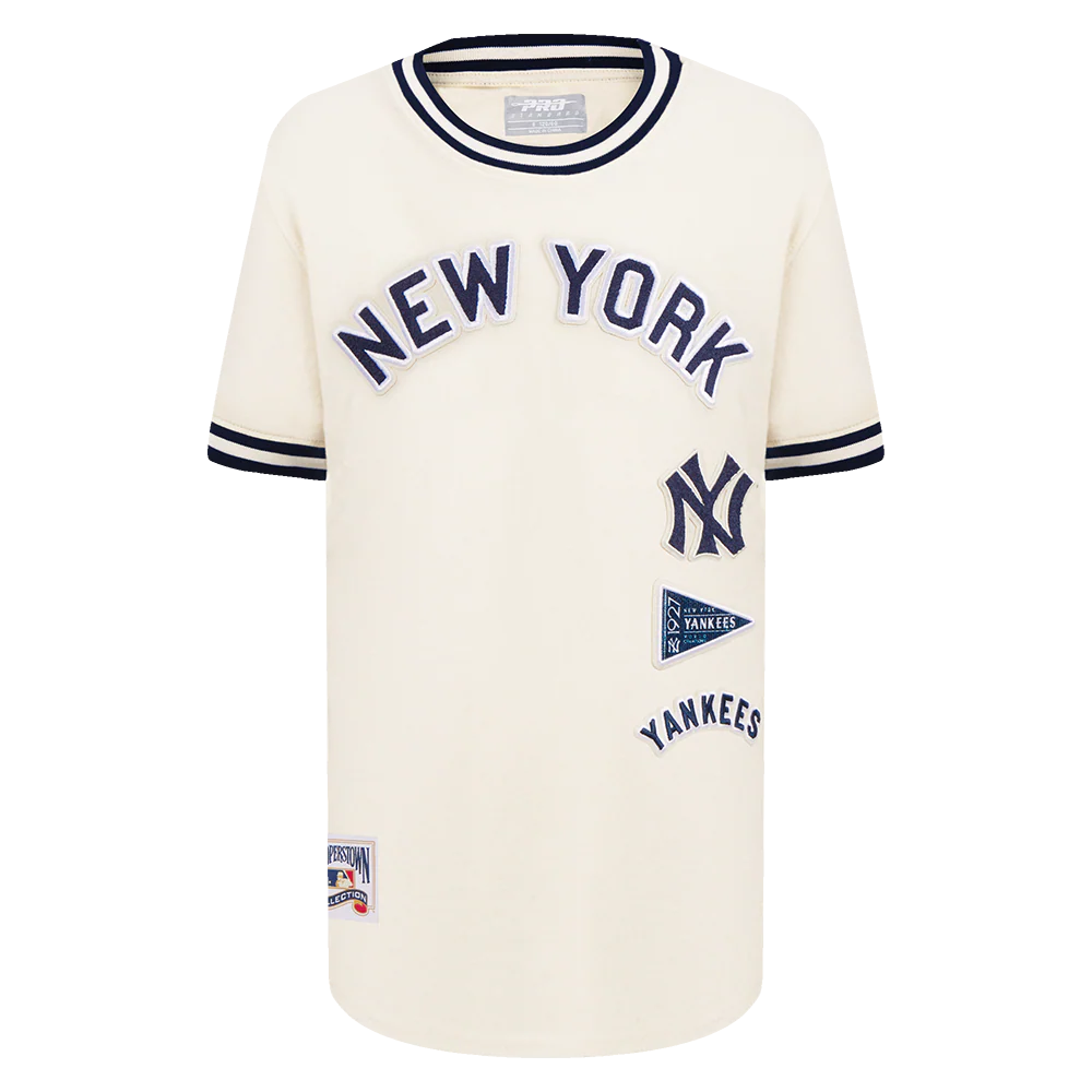 MLB NEW YORK YANKEES RETRO CLASSIC LITTLE BOYS SHORT SLEEVE STRIPED RIB TOP (EGGSHELL/ MIDNIGHT NAVY)