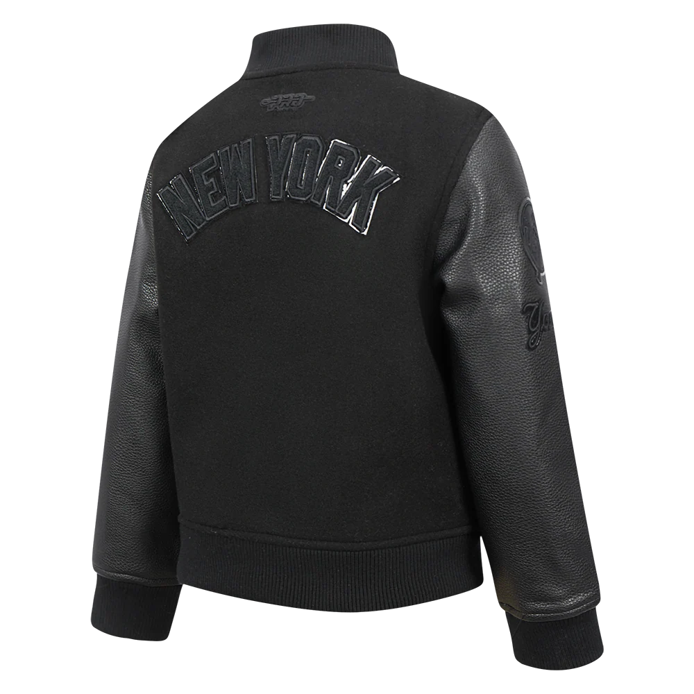 MLB NEW YORK YANKEES TRIPLE BLACK LITTLE BOYS WOOL VARSITY JACKET (JET BLACK) - Image 4