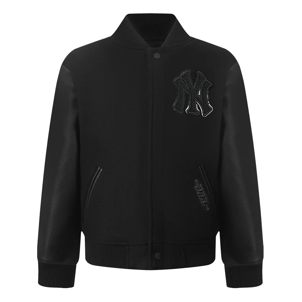 MLB NEW YORK YANKEES TRIPLE BLACK TODDLER BOYS WOOL VARSITY JACKET (JET BLACK)