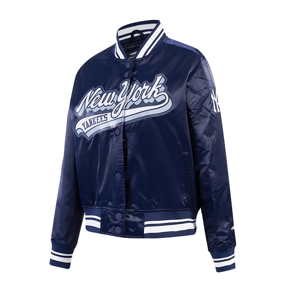 MLB NEW YORK YANKEES SCRIPT TAIL WOMEN'S SATIN JACKET (MIDNIGHT NAVY) - Image 2