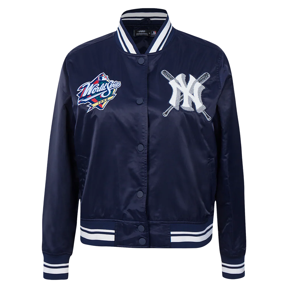 MLB NEW YORK YANKEES MASHUP WOMEN'S RIB SATIN JACKET (MIDNIGHT NAVY)