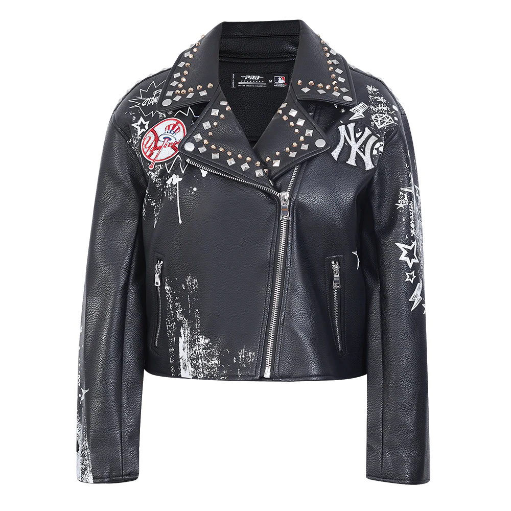 MLB NEW YORK YANKEES SKETCHBOOK WOMEN'S LEATHER JACKET (BLACK)