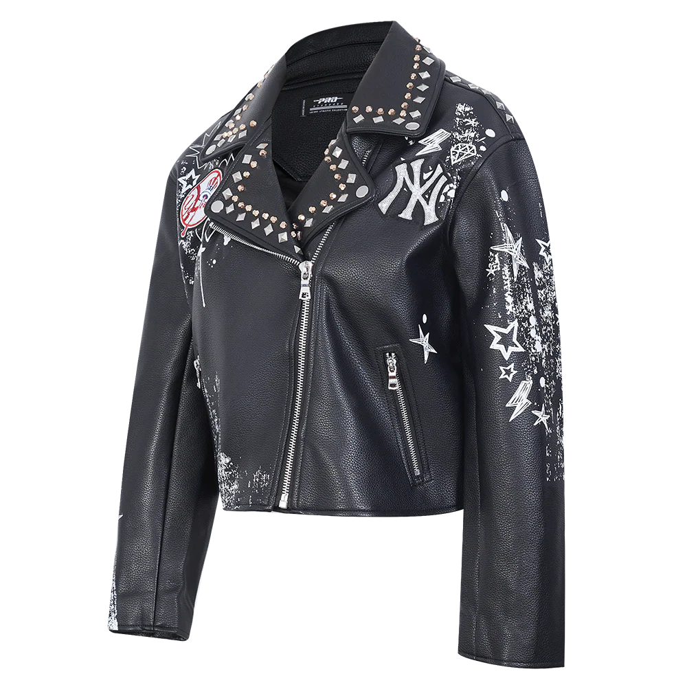 MLB NEW YORK YANKEES SKETCHBOOK WOMEN'S LEATHER JACKET (BLACK) - Image 2