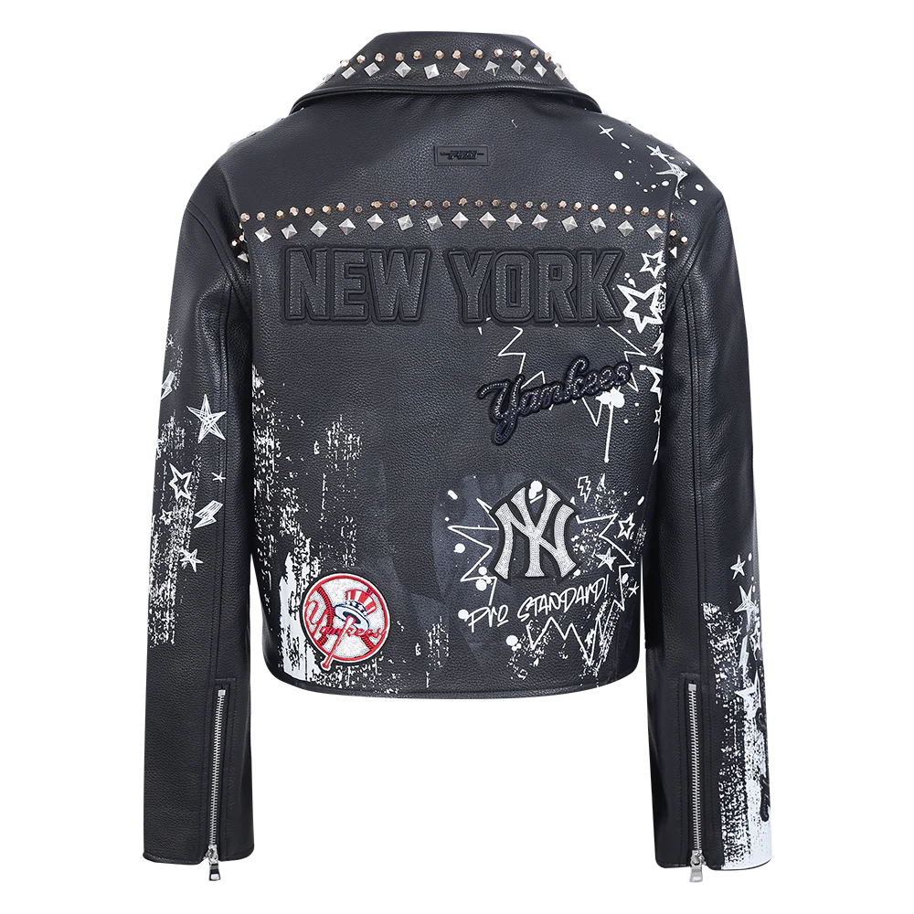 MLB NEW YORK YANKEES SKETCHBOOK WOMEN'S LEATHER JACKET (BLACK) - Image 3