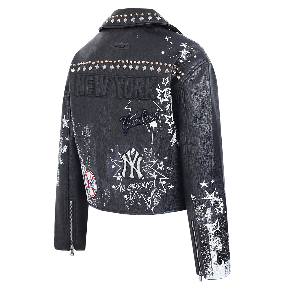 MLB NEW YORK YANKEES SKETCHBOOK WOMEN'S LEATHER JACKET (BLACK) - Image 4