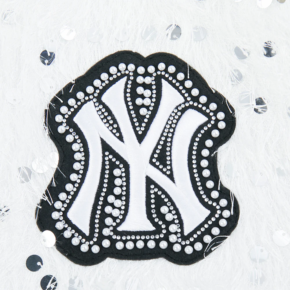 MLB NEW YORK YANKEES FASHION GLAM	 WOMEN'S  CROPPED FAUX FEATHER JACKET (WHITE FRINGE) - Image 5