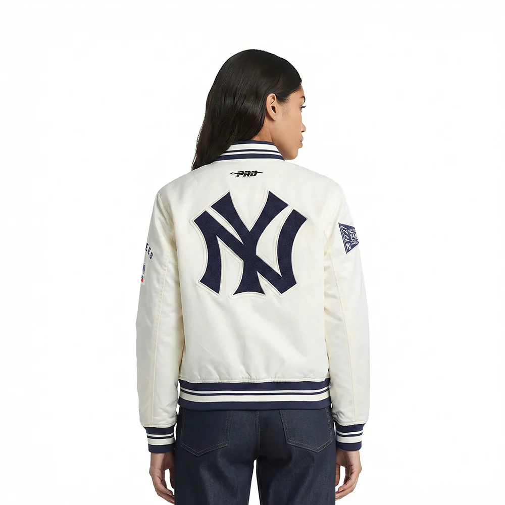 MLB NEW YORK YANKEES RETRO CLASSIC WOMEN'S RIB SATIN JACKET (EGGSHELL/ MIDNIGHT NAVY) - Image 2