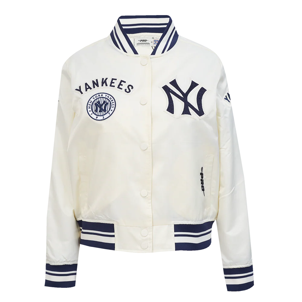 MLB NEW YORK YANKEES RETRO CLASSIC WOMEN'S RIB SATIN JACKET (EGGSHELL/ MIDNIGHT NAVY) - Image 3