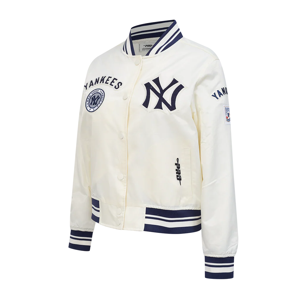 MLB NEW YORK YANKEES RETRO CLASSIC WOMEN'S RIB SATIN JACKET (EGGSHELL/ MIDNIGHT NAVY) - Image 4