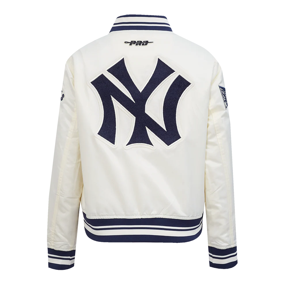MLB NEW YORK YANKEES RETRO CLASSIC WOMEN'S RIB SATIN JACKET (EGGSHELL/ MIDNIGHT NAVY) - Image 5
