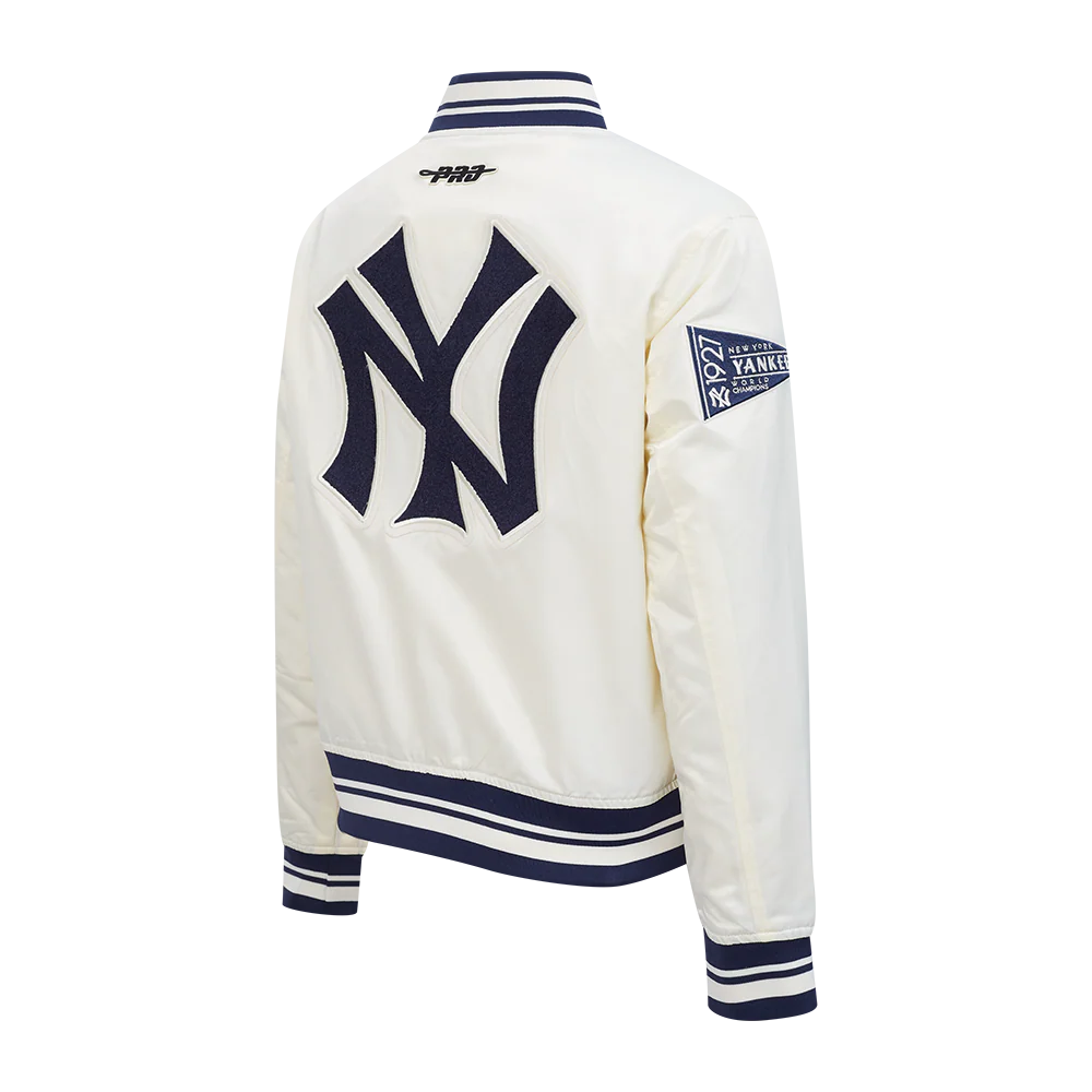 MLB NEW YORK YANKEES RETRO CLASSIC WOMEN'S RIB SATIN JACKET (EGGSHELL/ MIDNIGHT NAVY) - Image 6