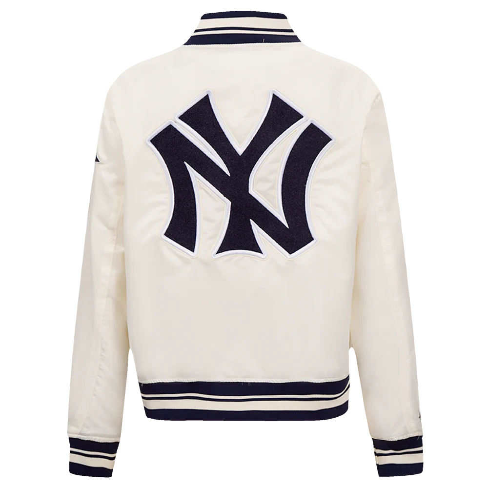 MLB NEW YORK YANKEES RETRO CLASSIC WOMEN'S RIB SATIN JACKET (EGGSHELL/ MIDNIGHT NAVY) - Image 3