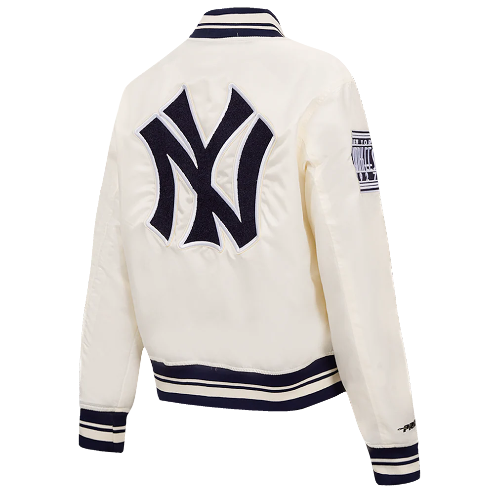 MLB NEW YORK YANKEES RETRO CLASSIC WOMEN'S RIB SATIN JACKET (EGGSHELL/ MIDNIGHT NAVY) - Image 4