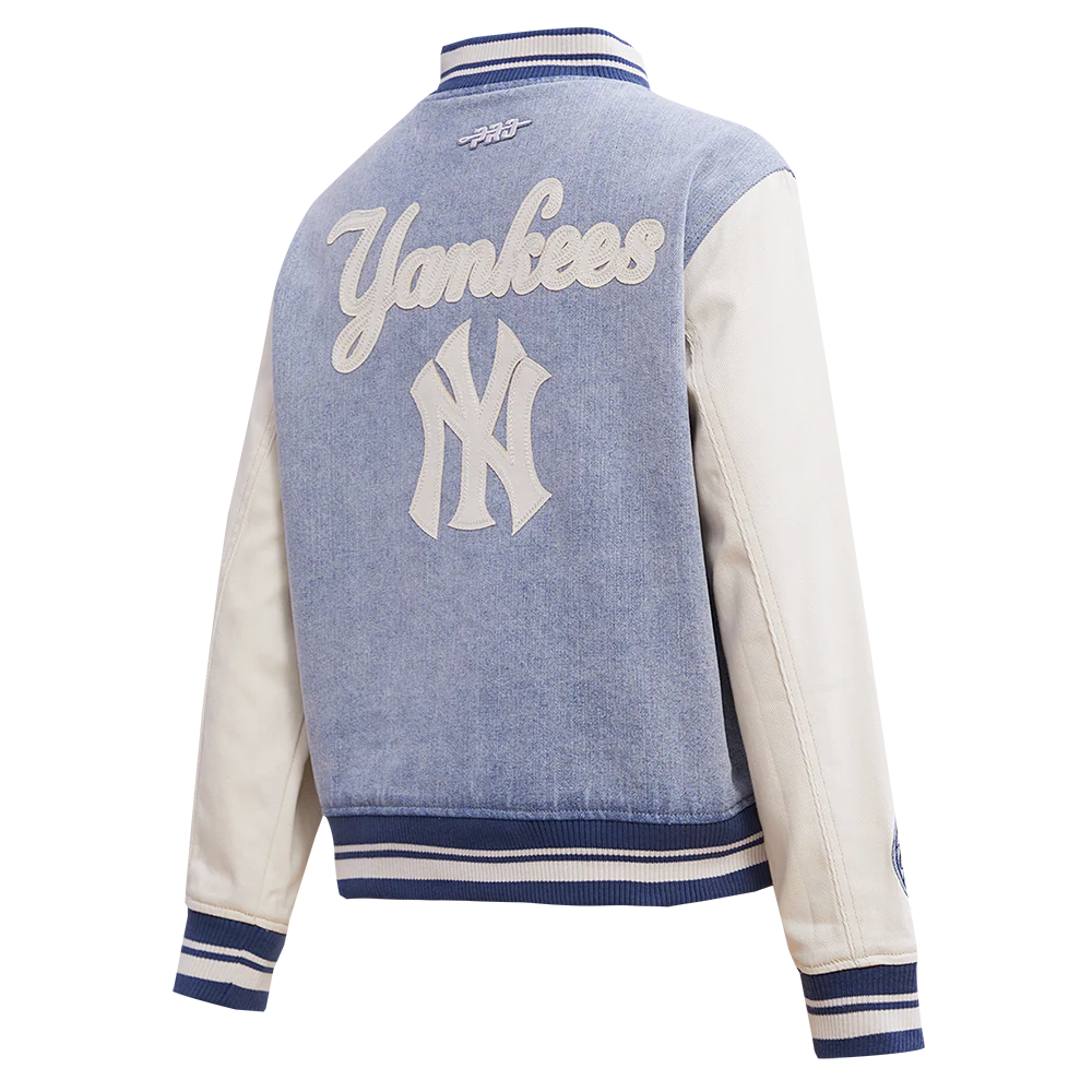 MLB NEW YORK YANKEES VARSITY BLUES WOMEN'S DENIM VARSITY JACKET (DENIM/LINEN) - Image 2