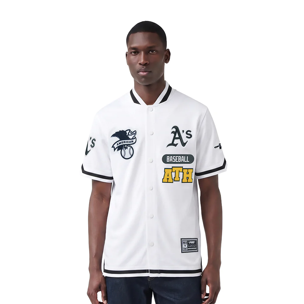 MLB ATHLETICS LETTERMAN MEN'S BUTTON DOWN (WHITE/BLACK)