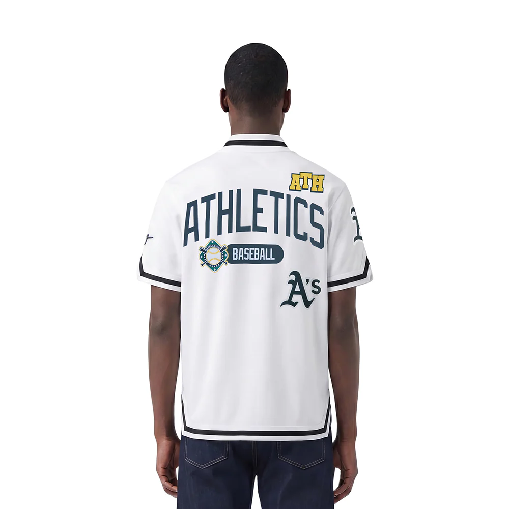 MLB ATHLETICS LETTERMAN MEN'S BUTTON DOWN (WHITE/BLACK) - Image 2