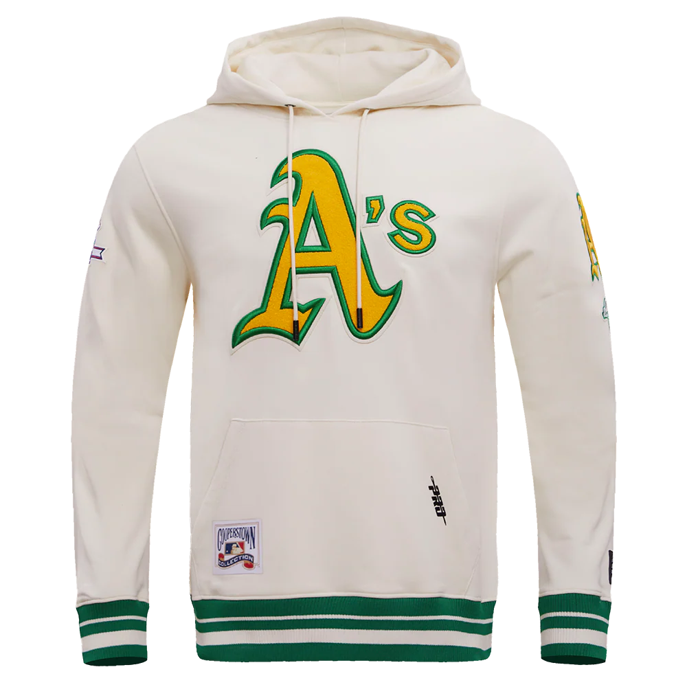 MLB OAKLAND ATHLETICS RETRO CLASSIC MEN'S PULLOVER HOODIE (EGGSHELL/ KELLY GREEN)