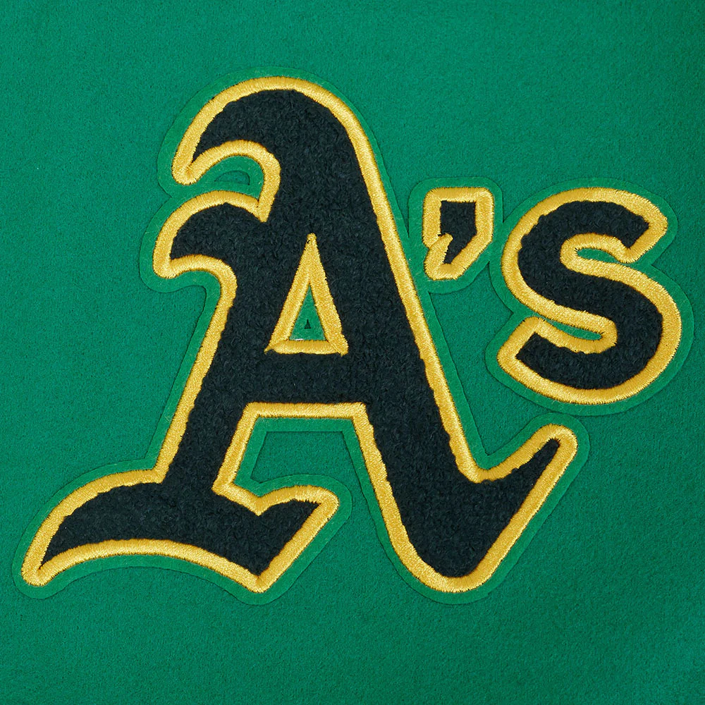 MLB OAKLAND ATHLETICS SCRIPT TAIL MEN'S RIB WOOL VARSITY JACKET (KELLY GREEN/ WHITE) - Image 5