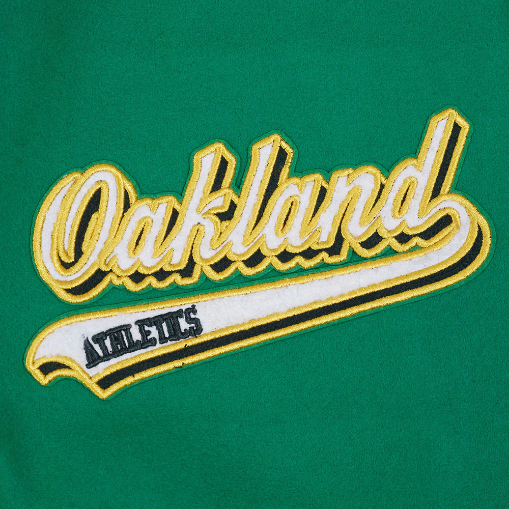MLB OAKLAND ATHLETICS SCRIPT TAIL MEN'S RIB WOOL VARSITY JACKET (KELLY GREEN/ WHITE) - Image 6