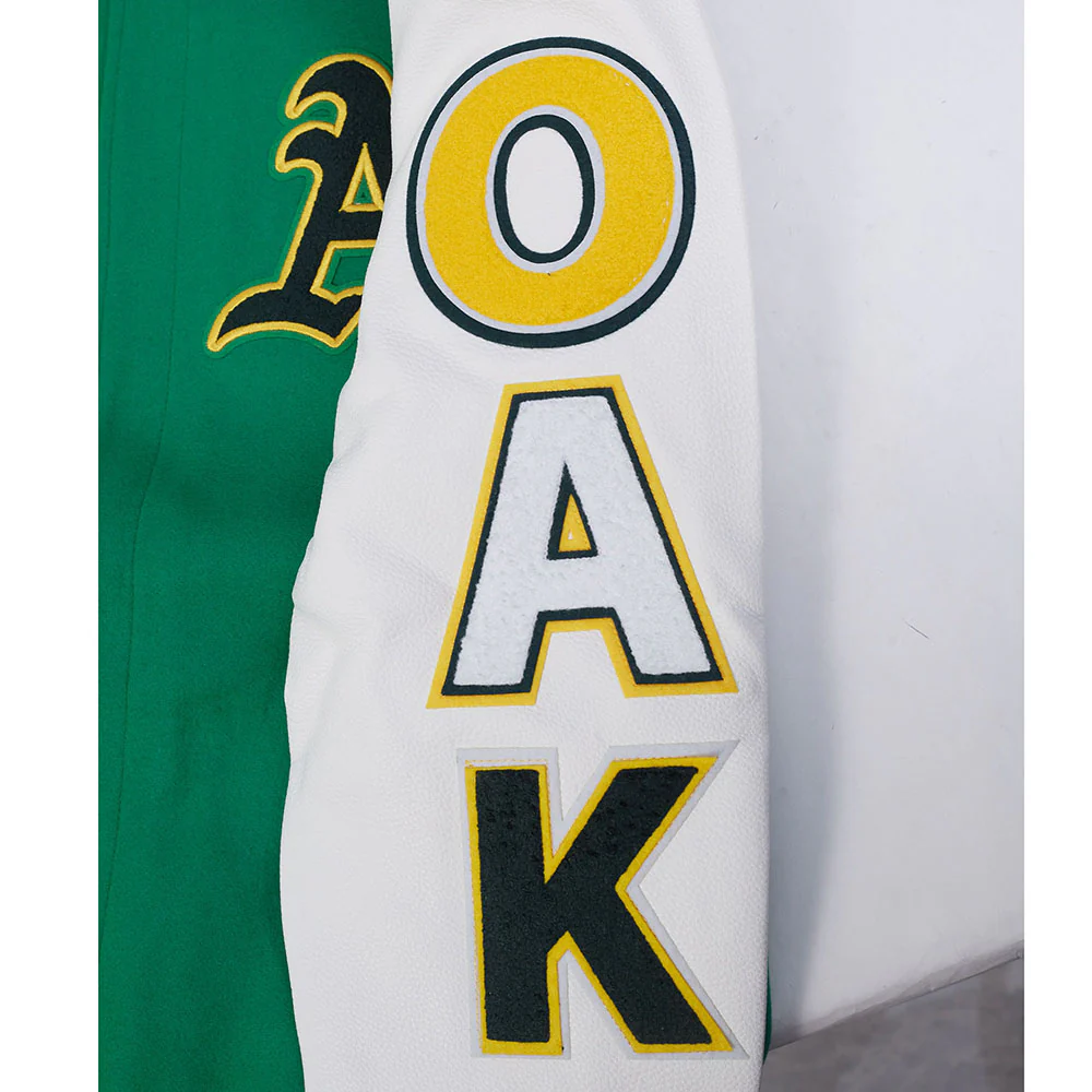 MLB OAKLAND ATHLETICS SCRIPT TAIL MEN'S RIB WOOL VARSITY JACKET (KELLY GREEN/ WHITE) - Image 8
