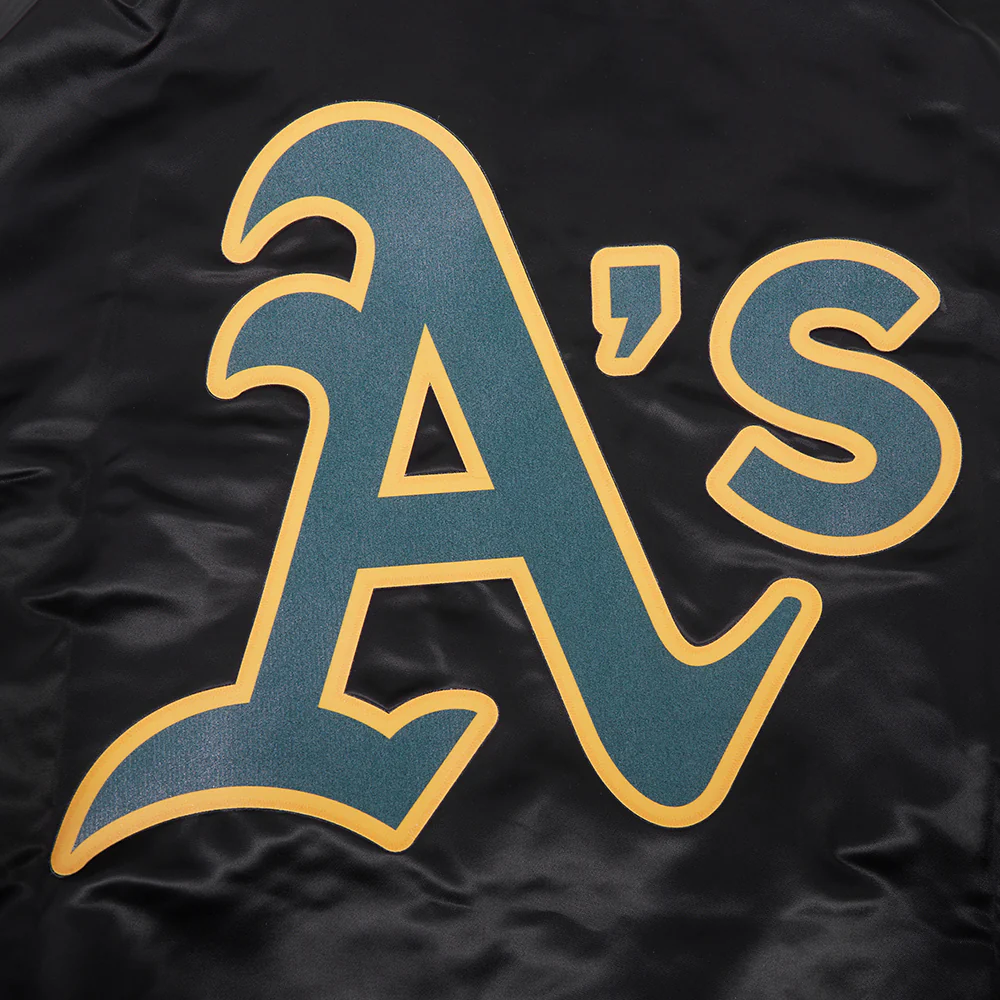 MLB OAKLAND ATHLETICS SCRIPT TAIL MEN'S SATIN JACKET (BLACK) - Image 6