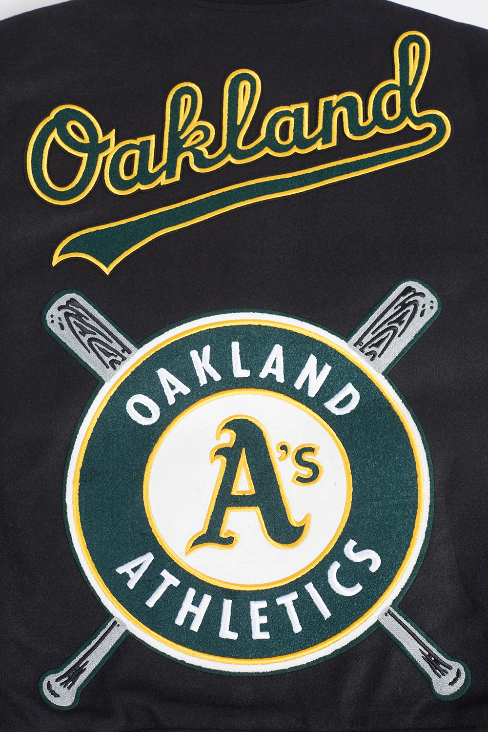 MLB OAKLAND ATHLETICS MASHUP MEN'S RIB WOOL VARSITY JACKET (BLACK/WHITE) - Image 10