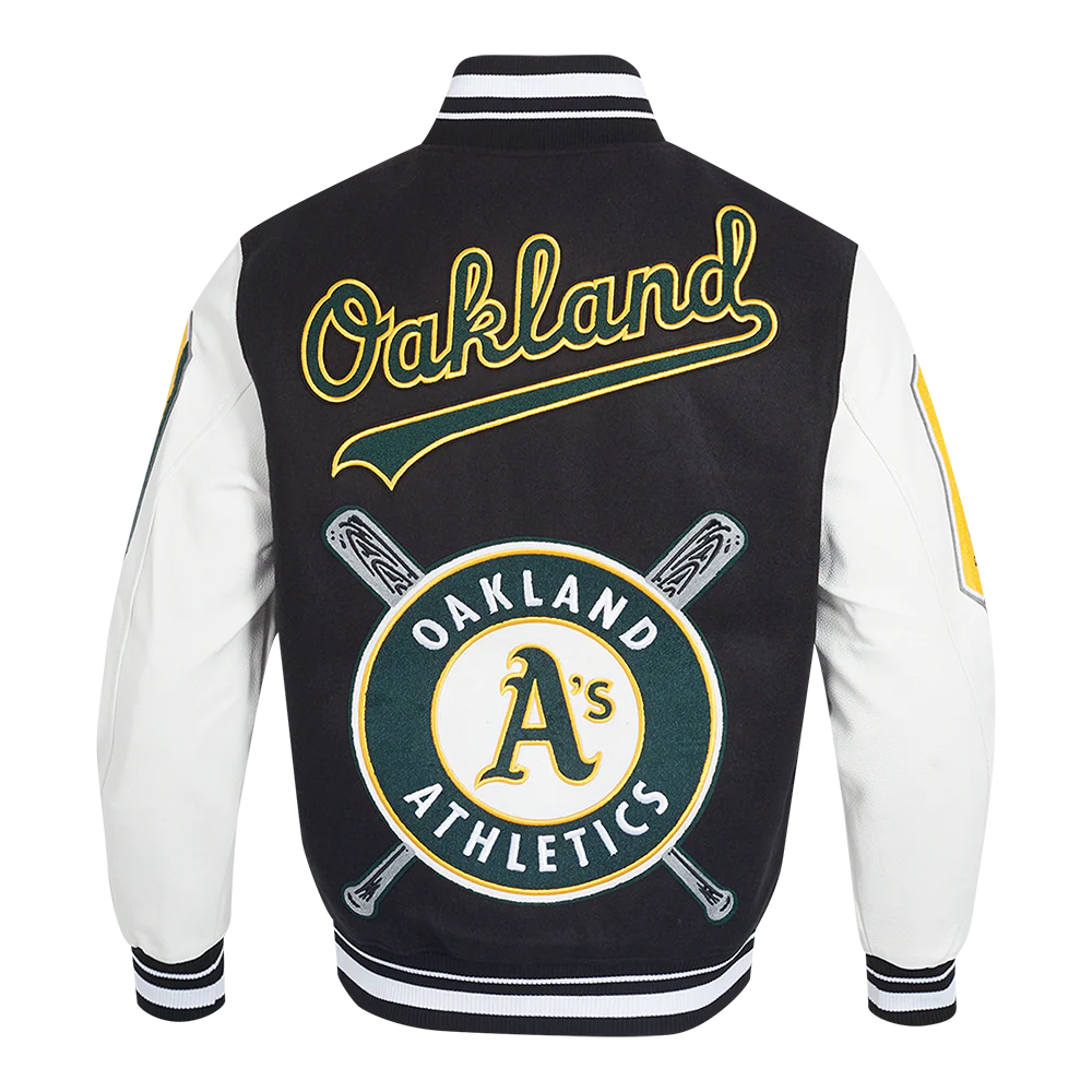 MLB OAKLAND ATHLETICS MASHUP MEN'S RIB WOOL VARSITY JACKET (BLACK/WHITE) - Image 3