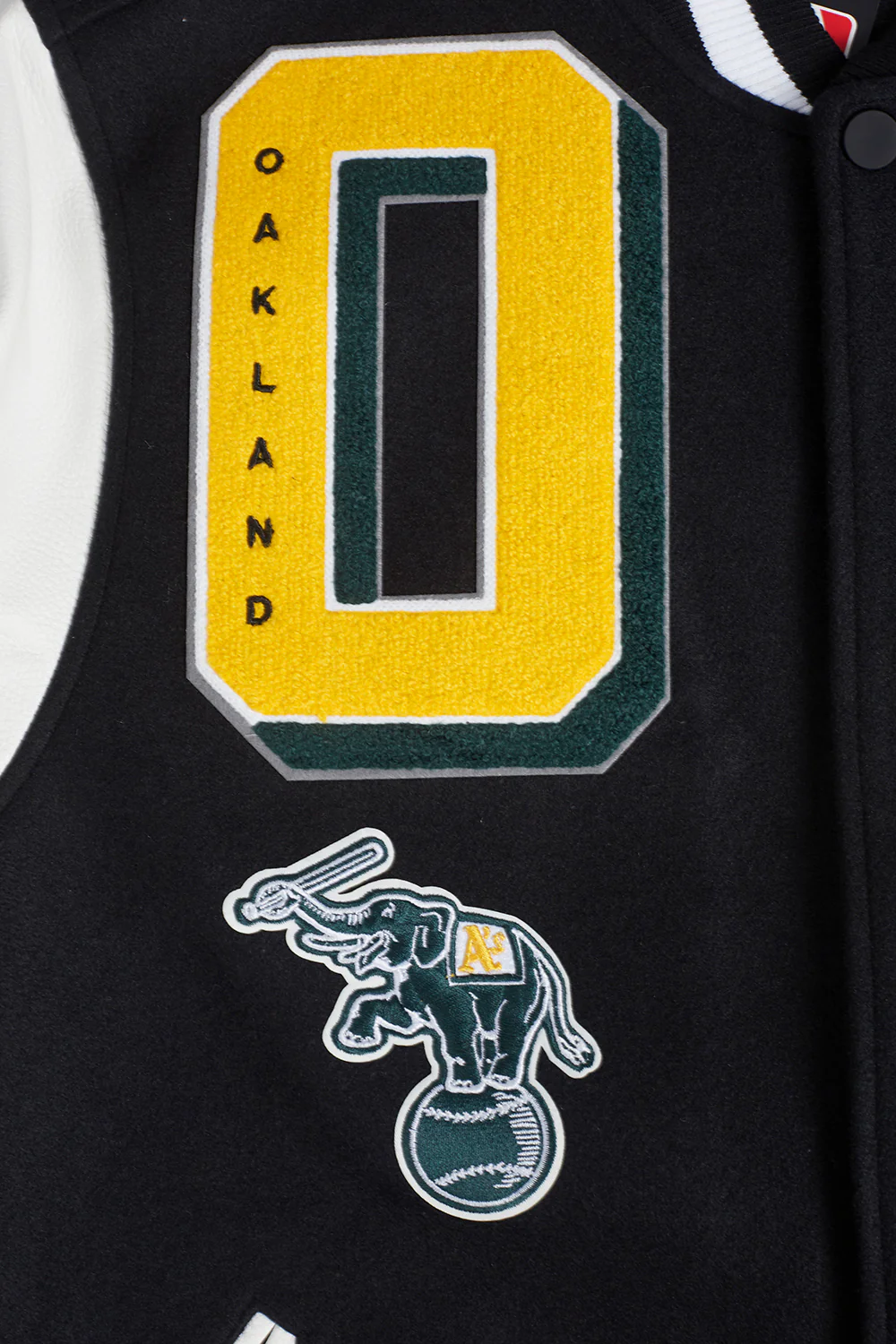 MLB OAKLAND ATHLETICS MASHUP MEN'S RIB WOOL VARSITY JACKET (BLACK/WHITE) - Image 5