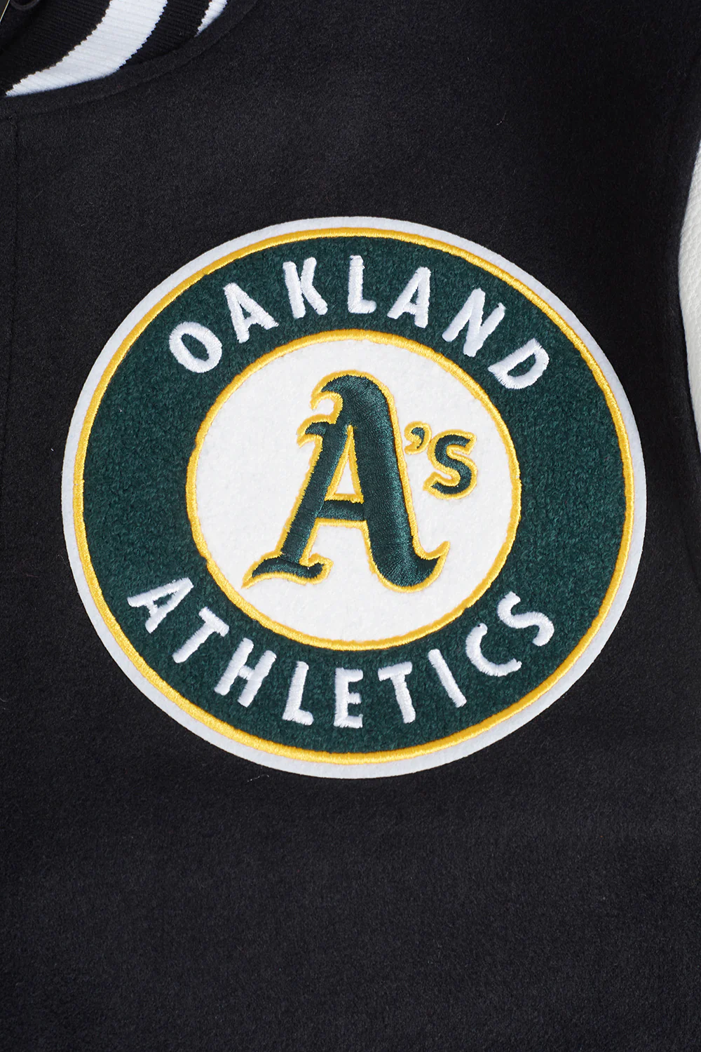 MLB OAKLAND ATHLETICS MASHUP MEN'S RIB WOOL VARSITY JACKET (BLACK/WHITE) - Image 6