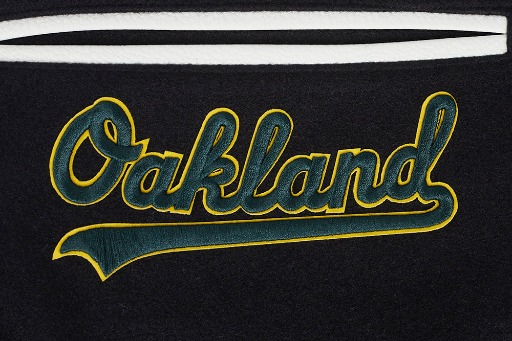 MLB OAKLAND ATHLETICS MASHUP MEN'S RIB WOOL VARSITY JACKET (BLACK/WHITE) - Image 7