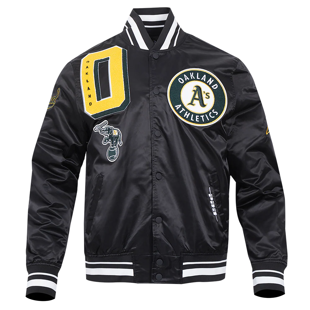 MLB OAKLAND ATHLETICS MASHUP MEN'S RIB SATIN JACKET (BLACK)