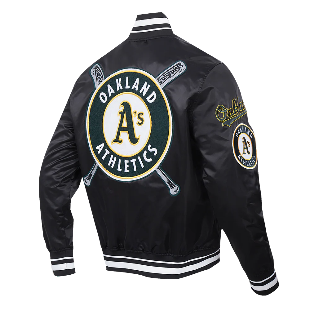 MLB OAKLAND ATHLETICS MASHUP MEN'S RIB SATIN JACKET (BLACK) - Image 4