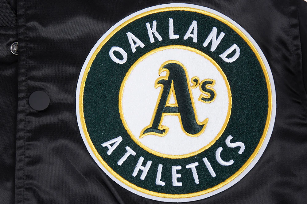 MLB OAKLAND ATHLETICS MASHUP MEN'S RIB SATIN JACKET (BLACK) - Image 6