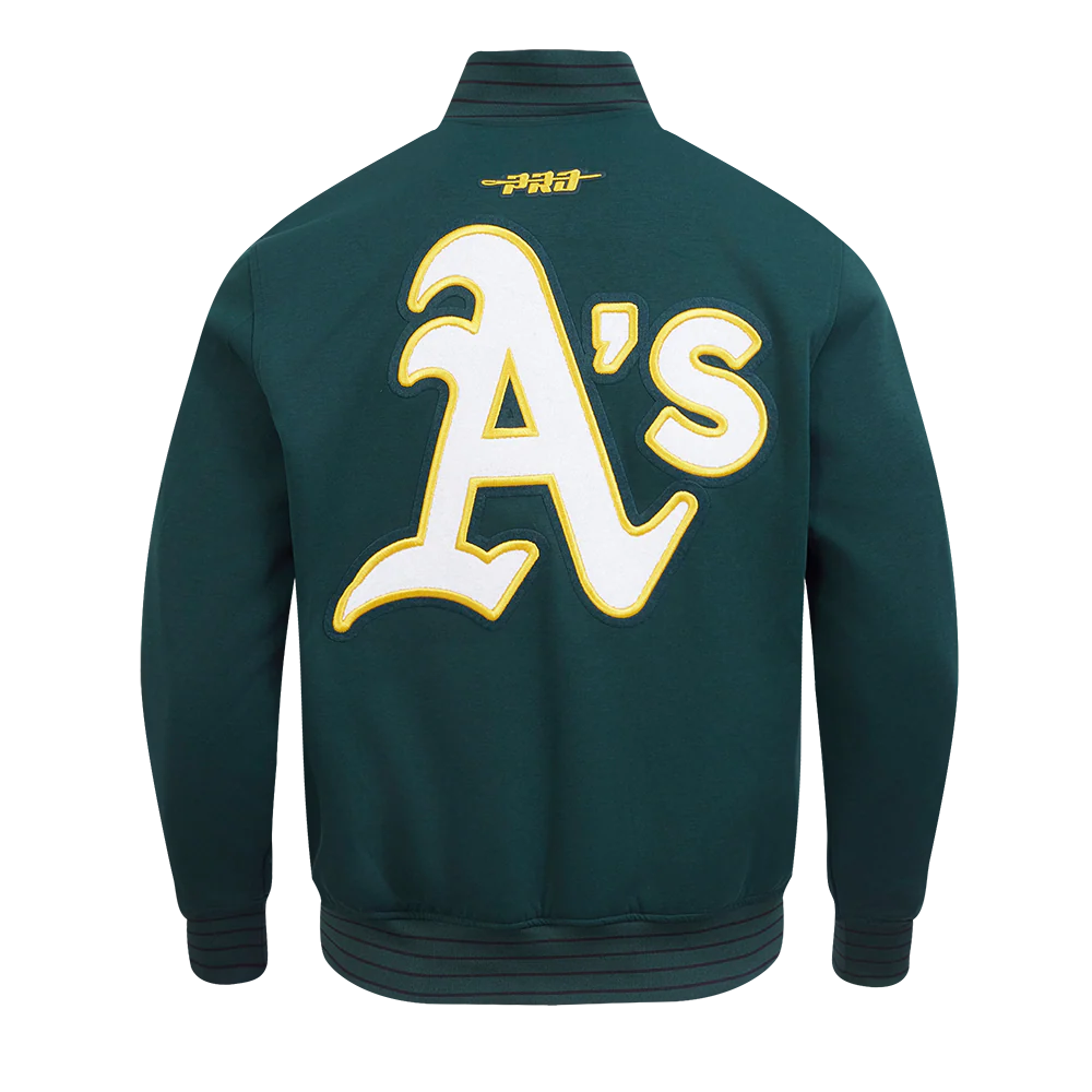 MLB OAKLAND ATHLETICS CURRENT LOGO PRO GAME DAY MEN'S DOUBLE KNIT JACKET (FOREST GREEN/BLACK/WHITE) - Image 3