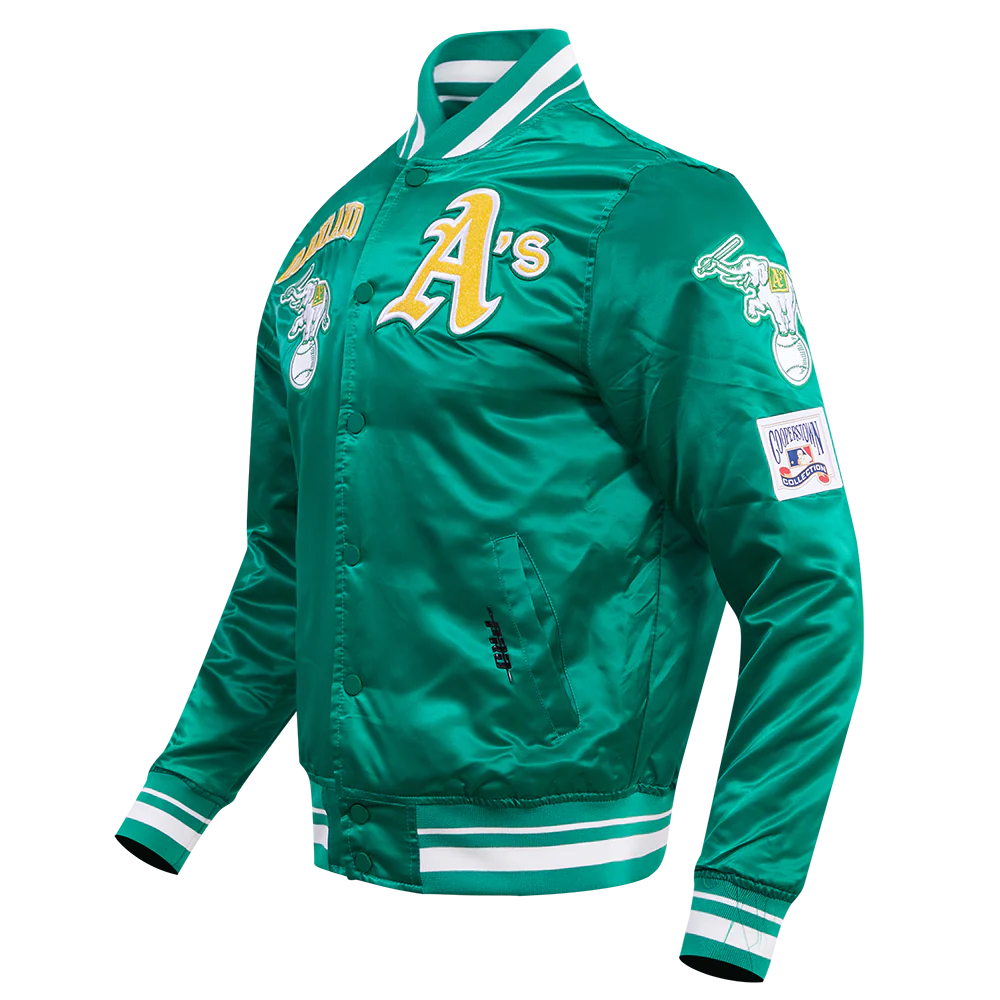 MLB OAKLAND ATHLETICS RETRO CLASSIC MEN'S RIB SATIN JACKET (KELLY GREEN) - Image 2